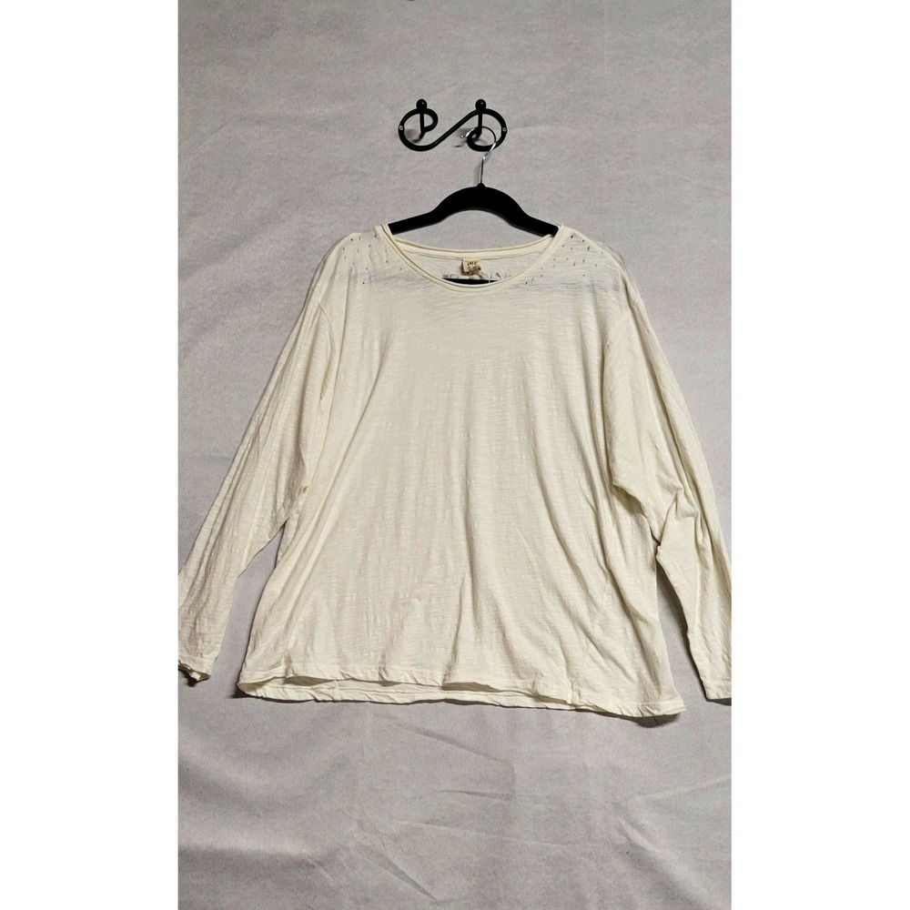 Magnolia Pearl White Cotton Knit Studded Angel LS Crew Tee One Size